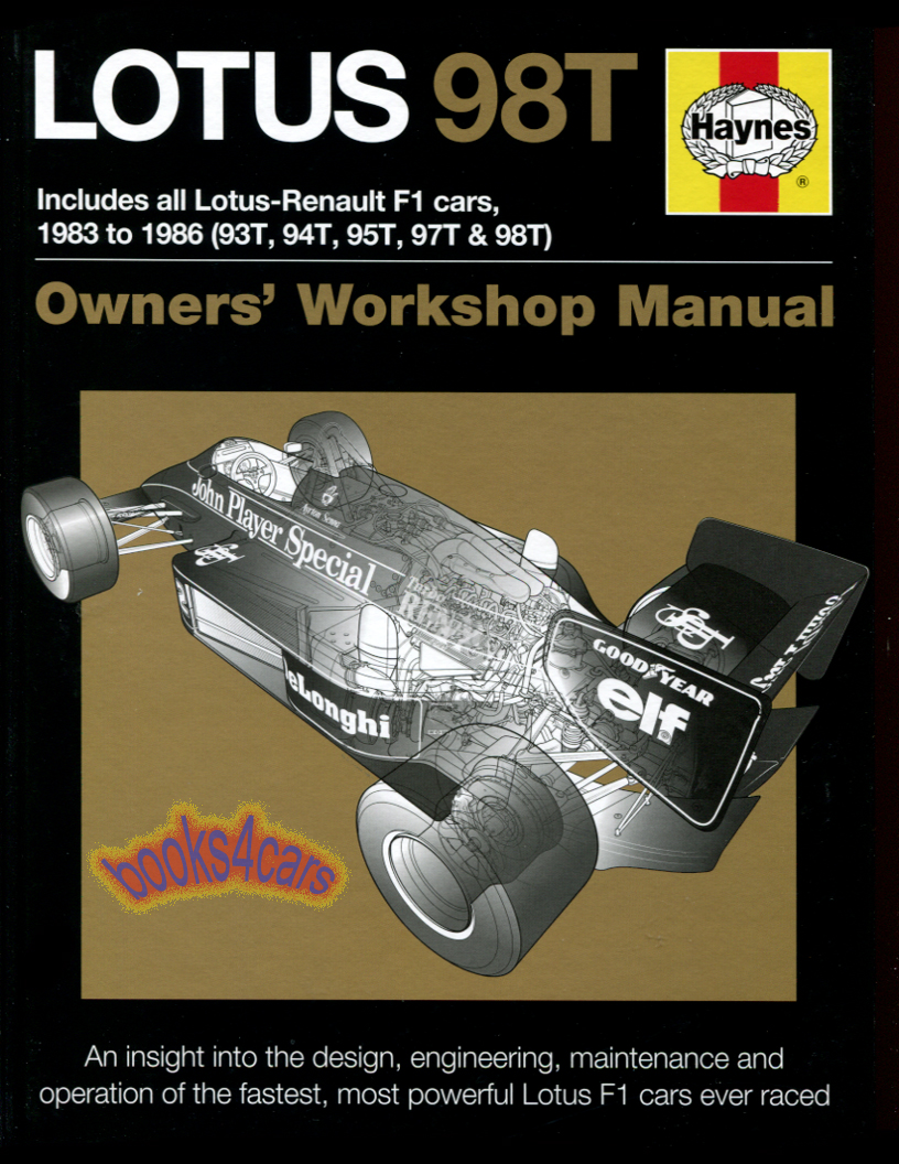 Lotus 98T by Haynes Includes all Lotus-Renault F1 1983-1986 93T 94T 95T 97T & 98T insight into Owning Racing & Maintaining by S. Slater in 160 hardcover pages w/over 300 photos