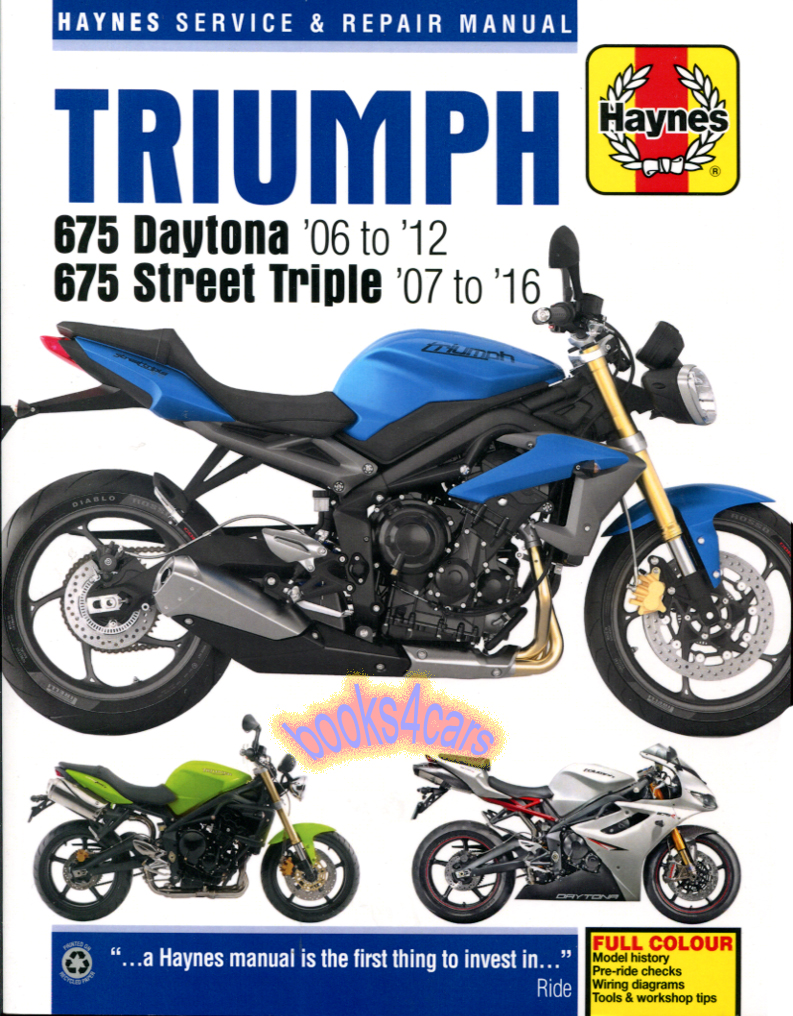 REAL HARDCOVER BOOK 272 page Shop Service Repair Manual for all 06-12 Triumph 675 Daytona & 07-16 Street Triple Motorcycles with complete Service & Repair ...